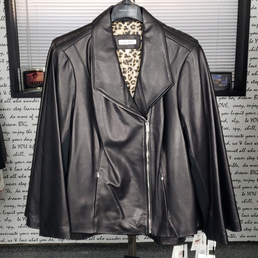 💥NEW💥 Calvin Klein Blk/Brn Soft Genuine Leather Coat